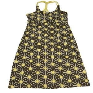 Bloom Organic Cotton Geometric Sunburst Strappy Braided Back Dress Yellow Grey M